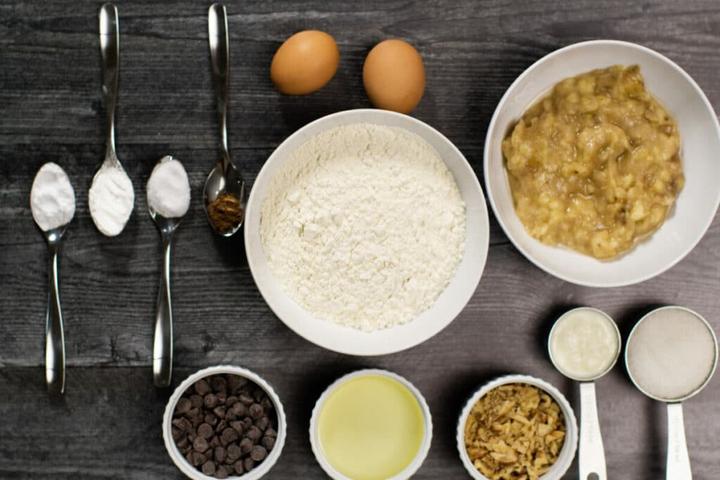 Ingredients used to make banana bread