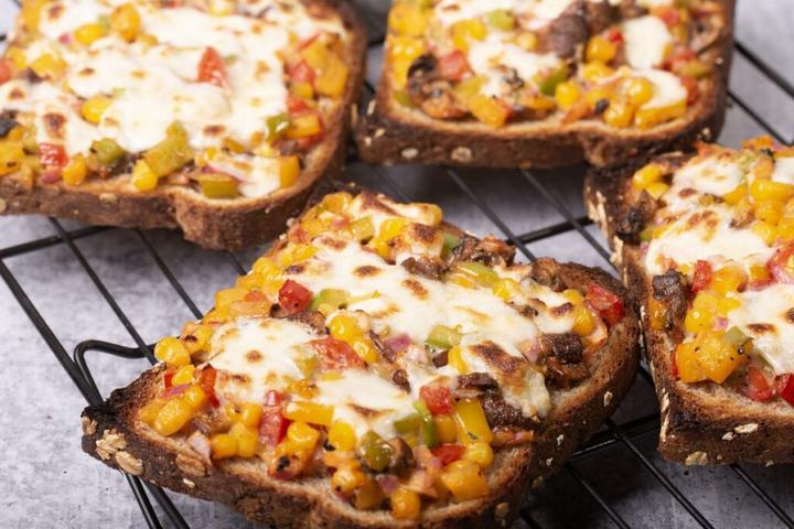 Enjoy veggie cheese toast.